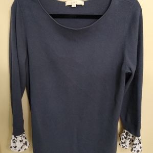 Loft, gray sweater with printed cuff.
